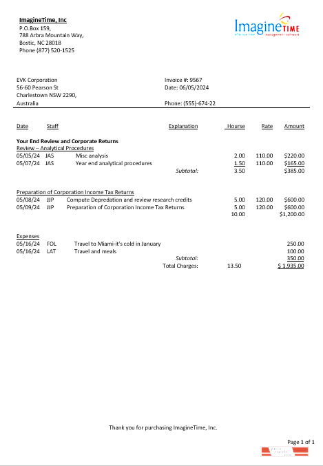 Australia Imagine Time business utility bill template in Word and PDF formats
